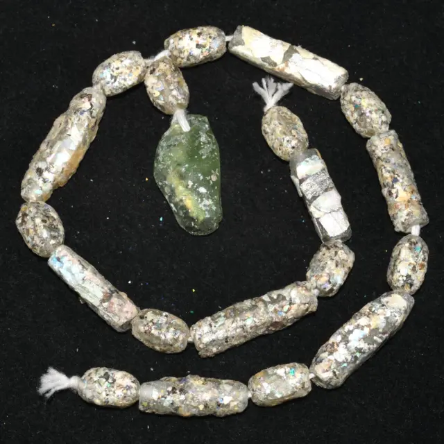 Genuine Ancient Roman Glass Iridescent Bead Necklace Circa 1st - 2nd Century AD