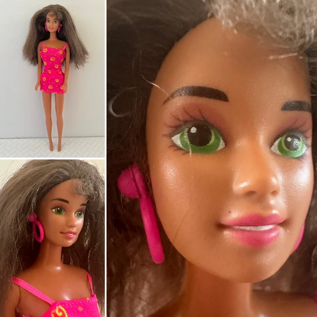 1994 Mattel Hispanic Barbie RUFFLE FUN Brunette Teresa Doll Neon Pink Dress HTF