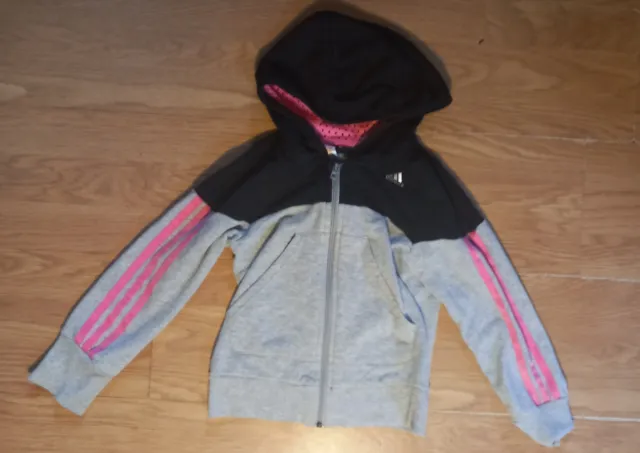 Adidas Girls Track Jacket 7-8 Years Grey Pink Tracksuit Top Full Zip