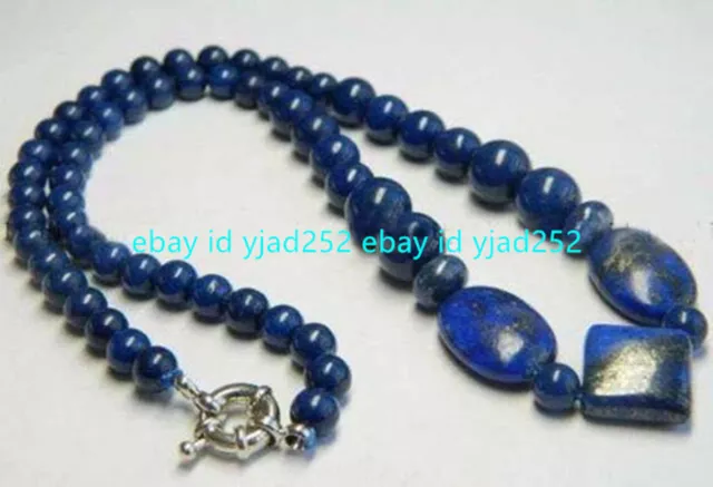 Real Natural Dark Blue Egyptian Lapis Lazuli Gemstone Beads Pendant Necklace 20"