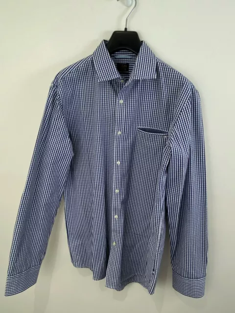 LikeNew INDUSTRIE Men's 100% Cotton Blue White Check Shirt sz S [md