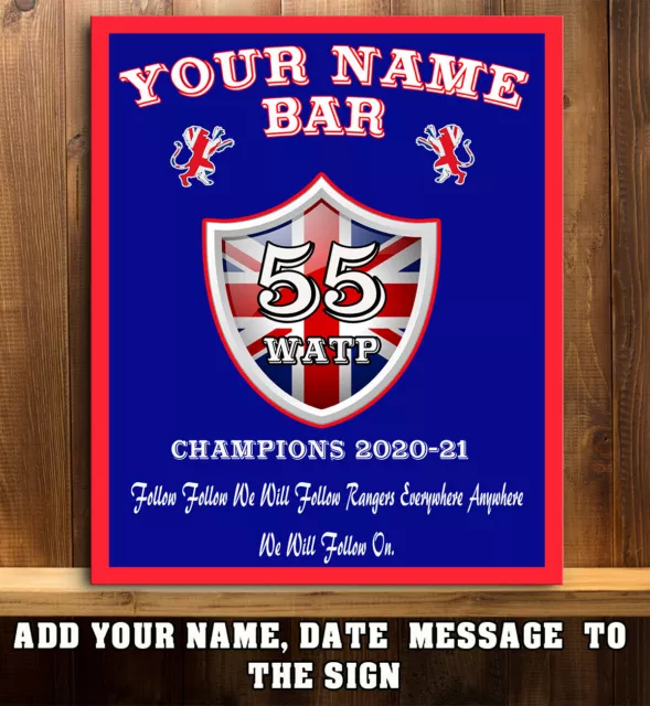 PERSONALISED RANGERS  CHAMPIONS GLASGOW  2021 BAR SHED  Sign GR002