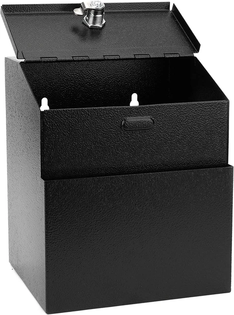 Steel Suggestion Box with Lock Wall Mountable Black Donation Box