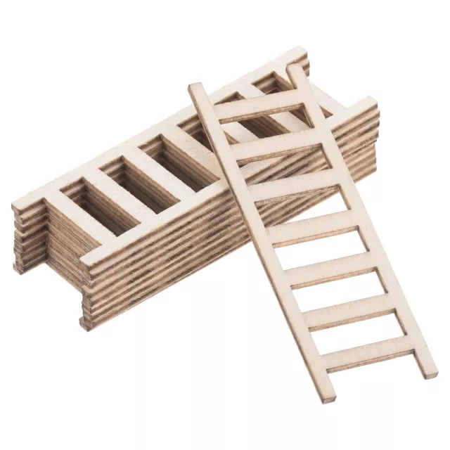 10Pcs 2.4" Miniature Wooden Ladder Dollhouse Straight Ladders, Natural Color