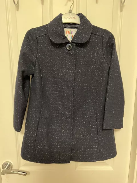 Girls Coat Age 5-6 Years Mini Club Navy Jacket Lined Sparkle Lightweight 116Cm