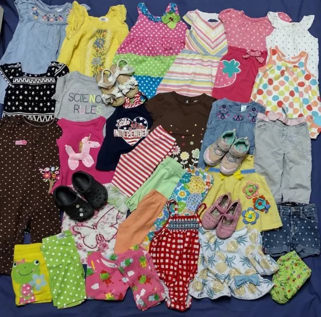 Toddler Girl 's Large Summer Clothes Lot 33pc 18 24m 2T Dress Top Swim Shoes PJ