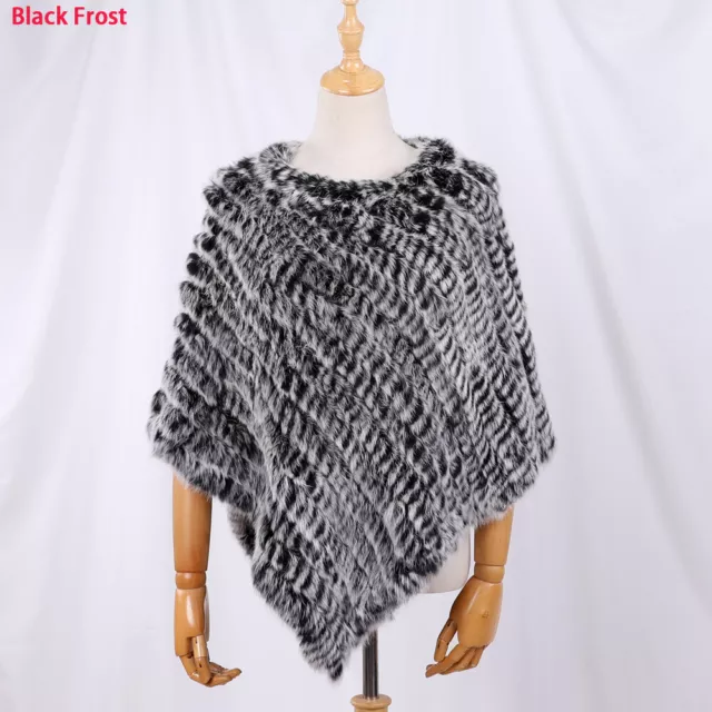 Lady Real Rabbit Fur Poncho Women Fashion Knitted Shawl Natural Fur Top Pullover