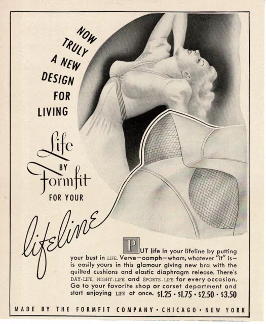 1940S VINTAGE LINGERIE AD FORMFIT Life Bra and Girdle Pinup style