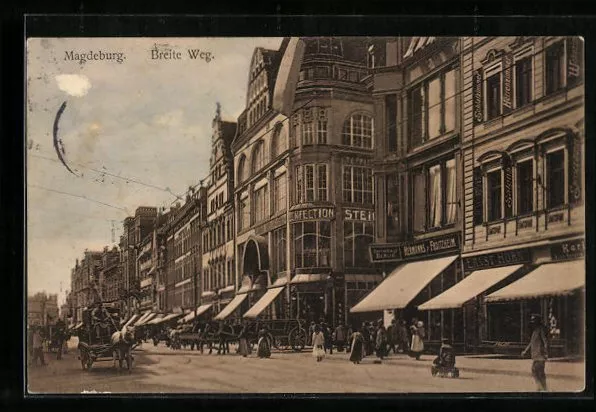 Magdeburg, Breite Weg, Straßenpartie, Ansichtskarte 1913