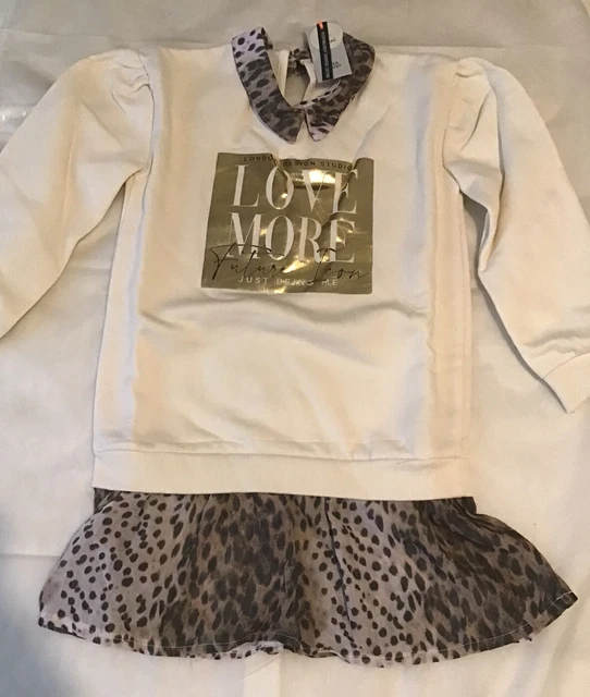 Felpa River Island mini bambina età 4-5 anni stampa leopardata beige nuovo con etichette