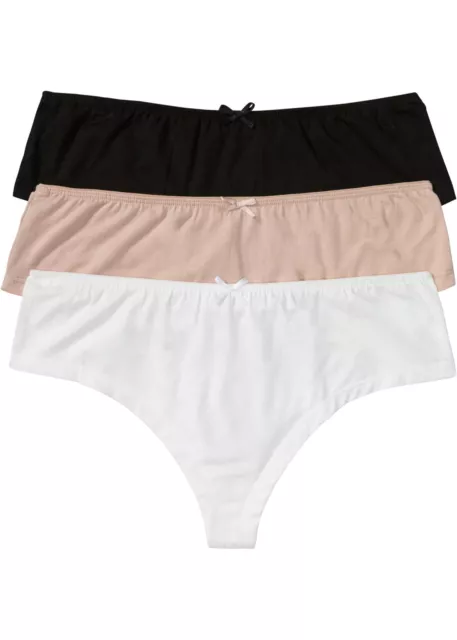 3er-Pack Tanga-Slip Gr. 40/42 Schwarz Mattbeige Weiß Damen Unterwasche Neu