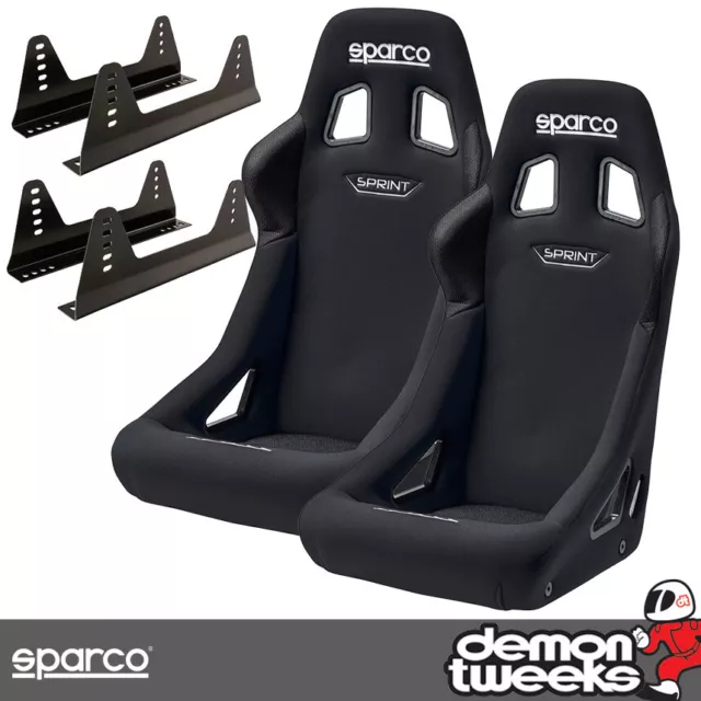 2 x Sparco Sprint Steel Frame Seats With RSA Side Mounts - FIA Approved - Black