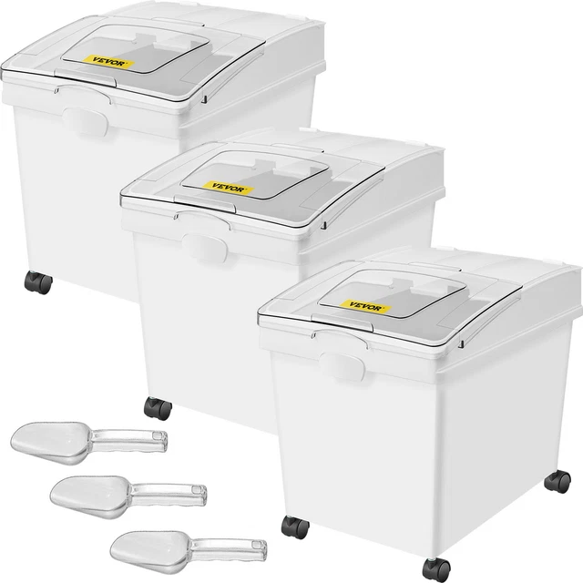 3X Ingredient Bins 10.5 Gal Ingredient Storage Bin Flour Bins On Wheels w/Scoop