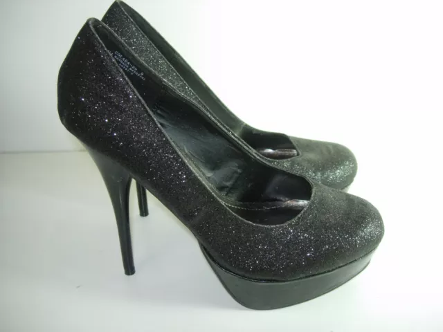 Womens Black Glitter Stiletto Wedding Pumps Evening High Heels Shoes Size 9 M