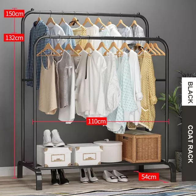 Heavy Duty Double Clothes Rail Rack Garment Hanging Stand Shoes Storage Shelves