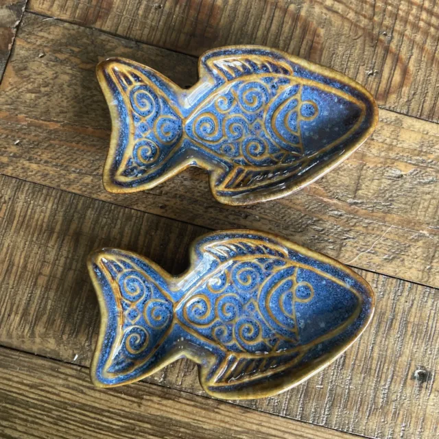 Set Of 2 Fish Dish Catchall Ceramic - Blue Glaze
