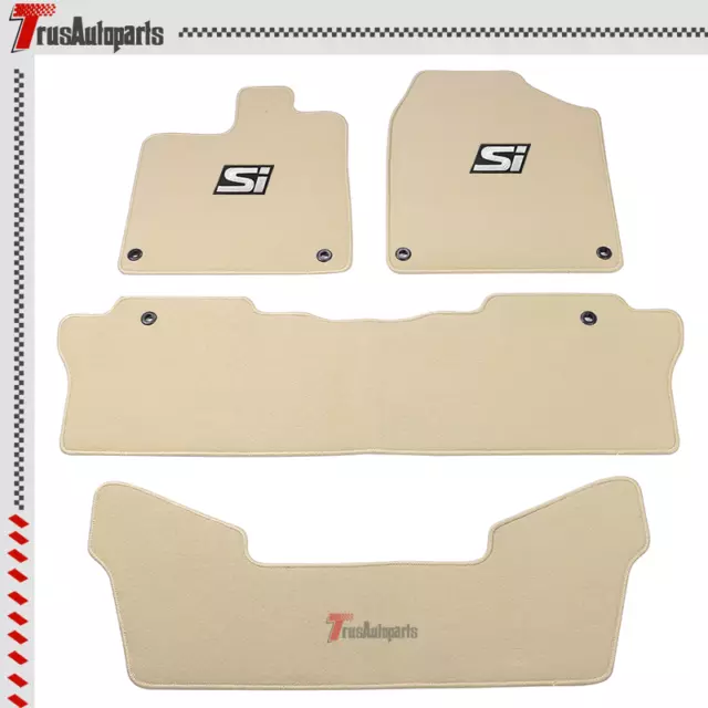Fits 16-23 Honda Pilot Beige Nylon Floor Mat Non-Slip Carpets & White Si 4PCS
