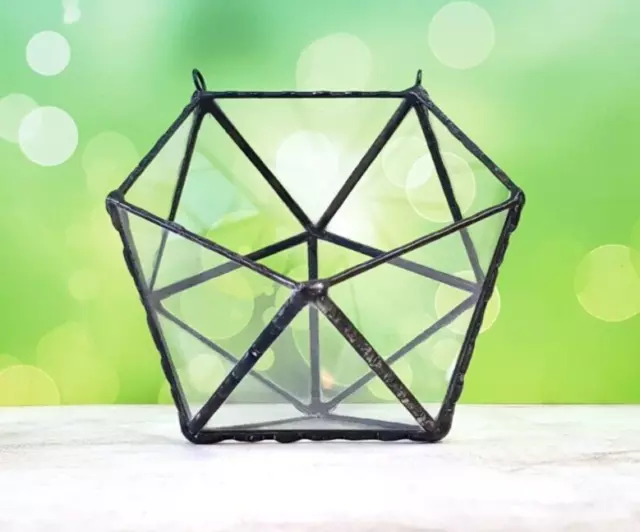 Stained Glass Terrarium Wall Hanging Black Frame Transparent, Planter For Indoor 3