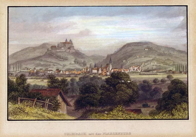 Kulmbach - Plassenburg. Kolorierter Original Stahlstich, um 1850