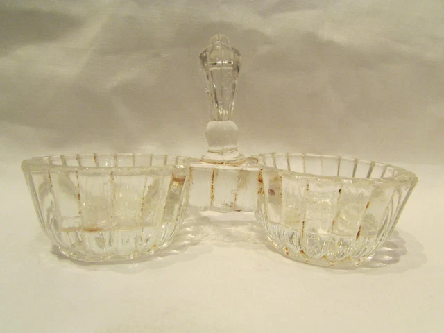 DÎNETTE ANCIENNE, DEUX PETITES SALIÈRES EN VERRE DE PORTIEUX XIXe