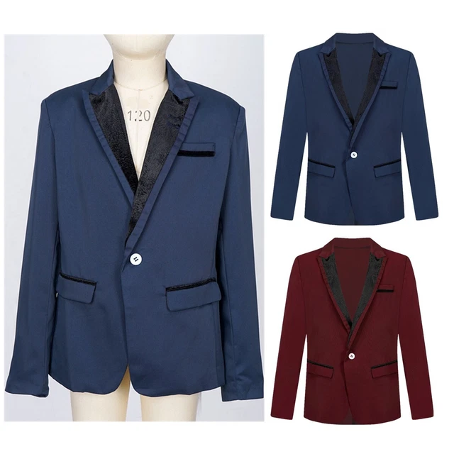 Abito da gentiluomo bambini ragazzi manica lunga velluto revers one-button tasche finte blazer