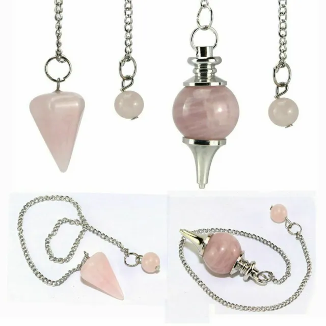 1/2pc Natural Rose Quartz Crystal Stone Pendulum Healing Dowsing Reiki Pendant