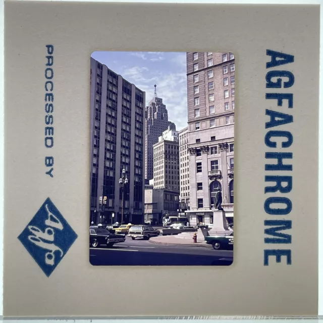 35mm Slide Vtg 1970 Detroit Michigan Downtown Buildings Cars Street Scene #1