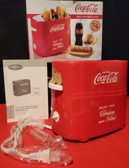 Nostalgia Coca-Cola Hdt600Coke Pop-Up Hot Dog Toaster With 2 Slot Bun Mini Tongs