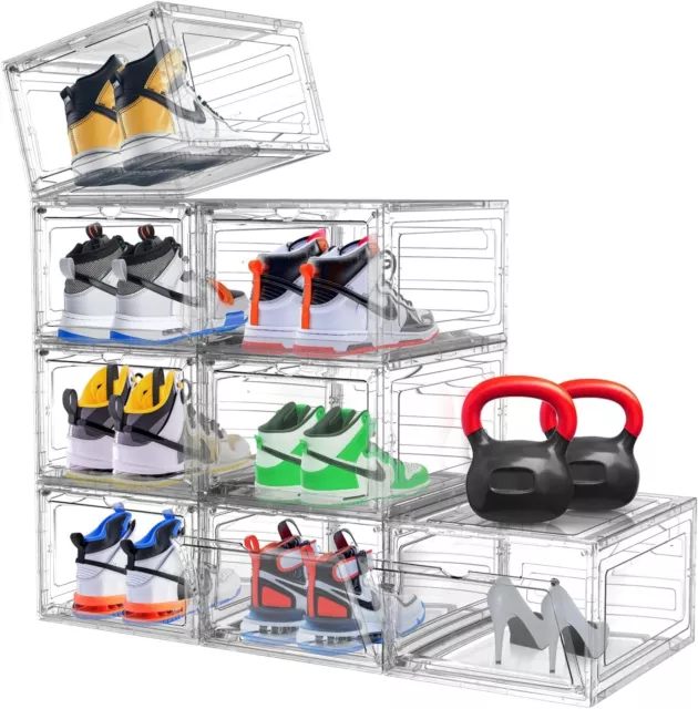 6-12 Pack Transparent Shoe Storage Boxes Hard Plastic Stackable Shoe Organiser