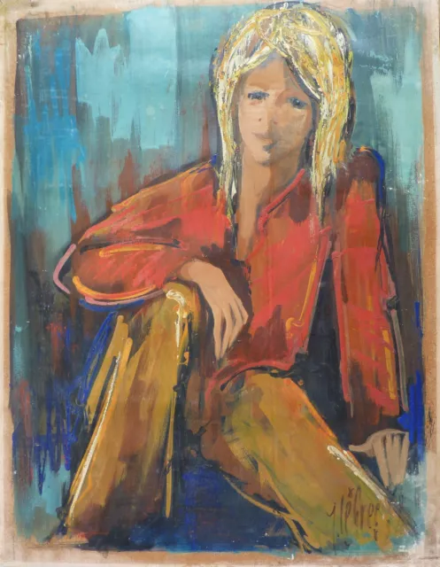 Jean LE GREC (1935-1990) HsP 65x50cm Jeune fille La Figuration narrative Suisse