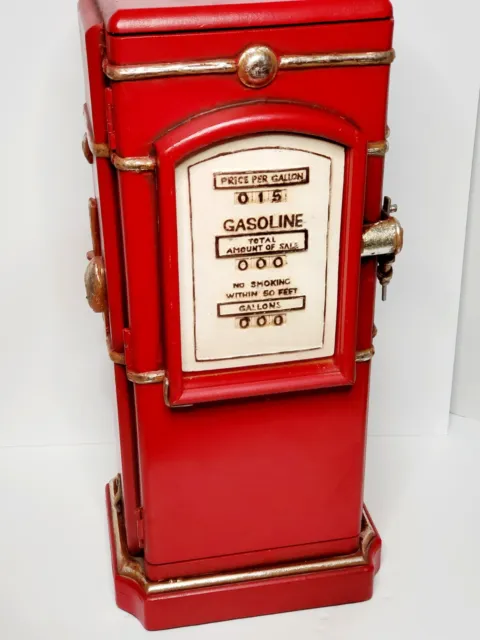 Vtg Heavy Wooden/Metal Mini Gasoline Pump w/Storage Area-Red Retro Style 19.5"