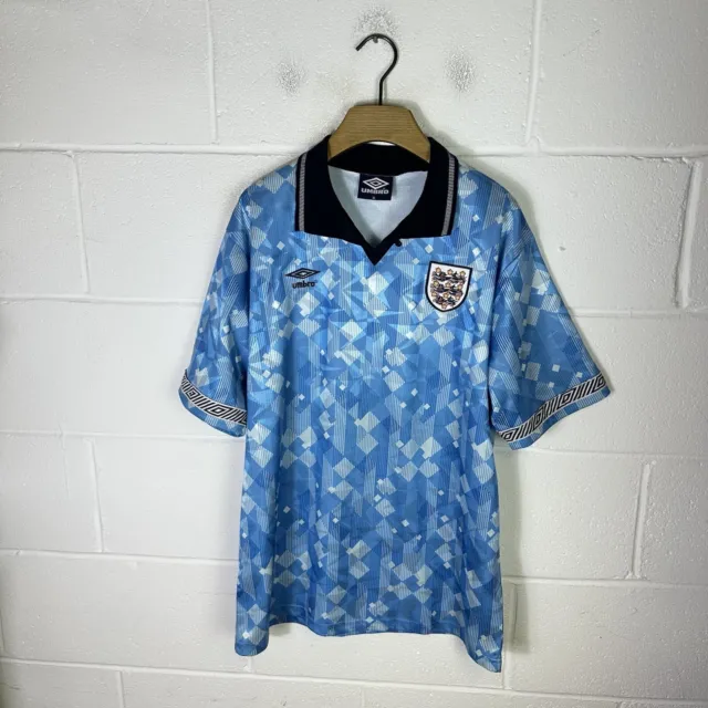 Vintage Umbro England Football Shirt Mens Extra Large Blue 1990/92 Third Kit