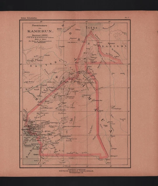 Landkarte map 1899: Kamerun Afrika Kolonien