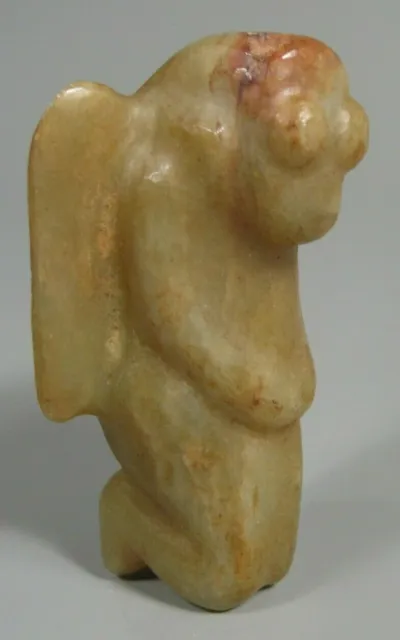 China Chinese Russet Jade Carved Amulet Winged Anthropomorphic Form Figure