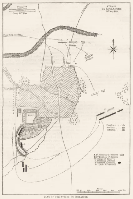 INDIA. Plan of the attack on Solapur c1880 old antique vintage map chart