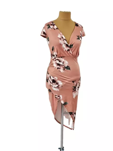 CBR tolles romantisches Kleid Wickel Optik rosa beige Blumen Muster Gr.S