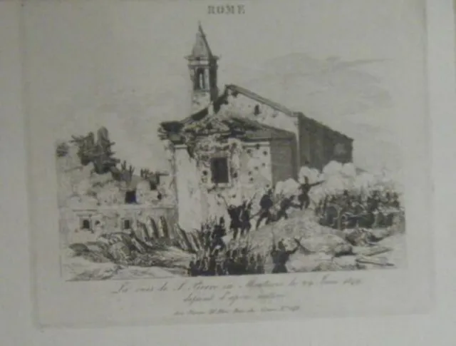 GRAVURE SUR ACIER 19ème ROME VUE DE SAINT PIERRE IN MONTORIO 29 JUIN 1849