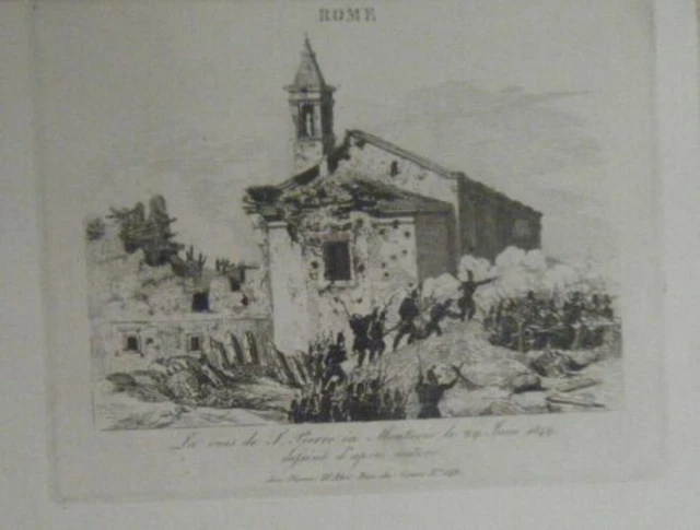 GRAVURE SUR ACIER 19ème ROME VUE DE SAINT PIERRE IN MONTORIO 29 JUIN 1849