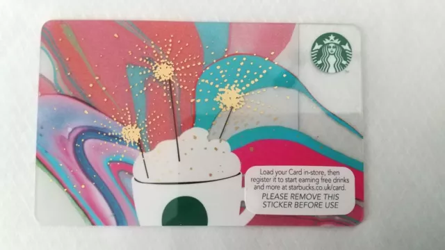 Starbucks UK Card 2015 No 6121 Spark PIN INTACT Pink Candle Colorful #2174