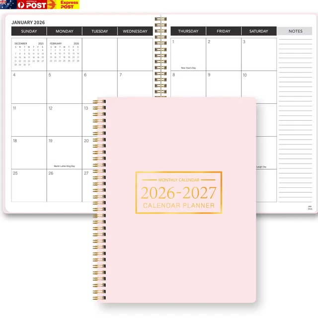 2026-2027 A4 MONTHLY Calendar Planner, Jan 2026 to Dec 2027 Spiral