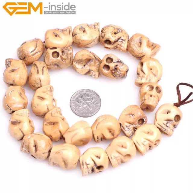 1.2mm Hole Carved Skull Bovine Boving Bond Beads For Jewelry Making Halloween