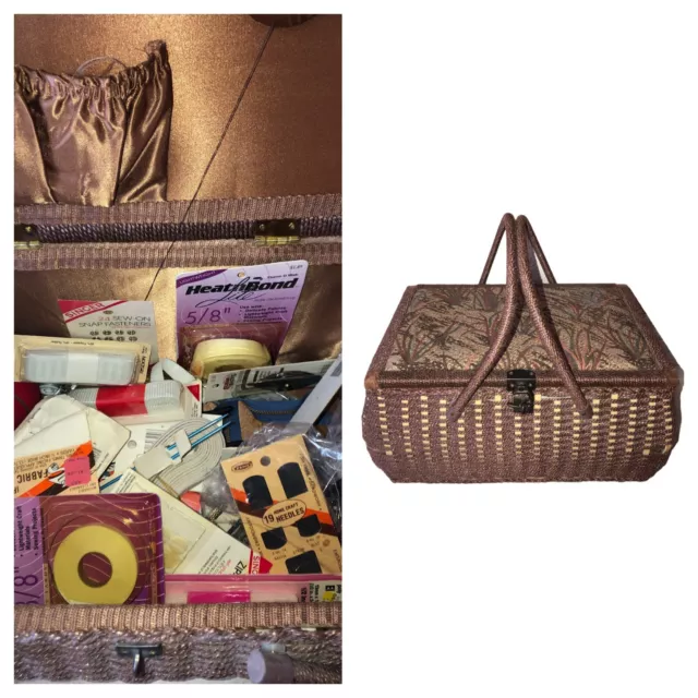 Vintage Retro Gewebt Weidenkorb Nähen Korb Box Gepolstert Wandbehang Stoff + Set
