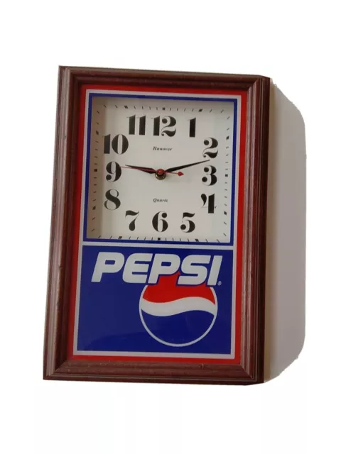 Pepsi Wall Clock Vintage Hanover Quartz Battery Wood Frame Works