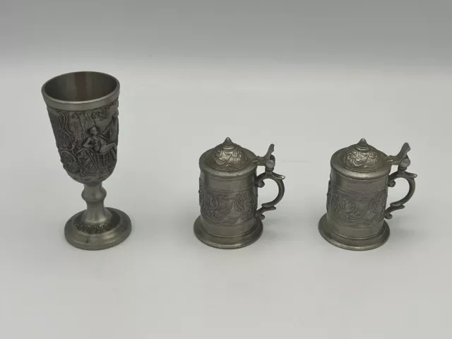 Lot of 3 Miniature German Pewter Pieces