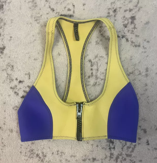 Lisa Marie Fernandez Size II Scuba Zip Up Color Block Neoprene Bikini Top Yellow