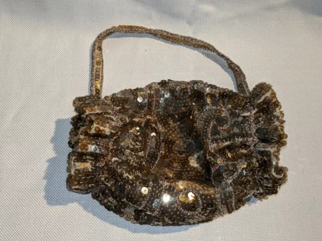Vintage Flapper Sequin Handbag Purse Hand Made Belgium Unique Shape (Pl93)