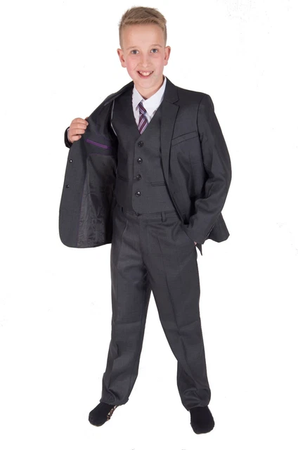 Dark Grey 5 Piece Boy Suits Boys Wedding Suit Page Boy Party Prom 2-15 Years