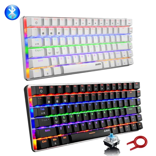Wireless Bluetooth PC Gaming Keyboard RGB Backlit 82 Keys Mechanical Keypad UK