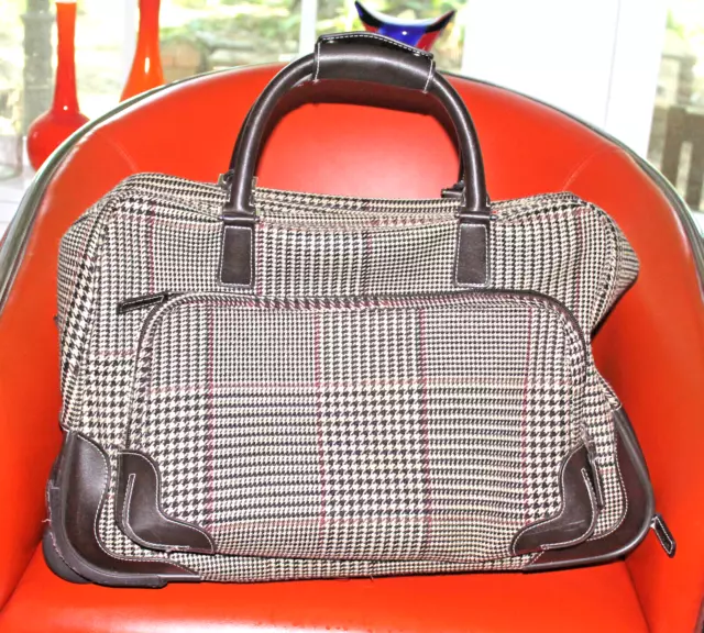 RALPH LAUREN HOUNDSTOOTH Plaid 21" Rolling Duffle Wheeled Carry On Luggage