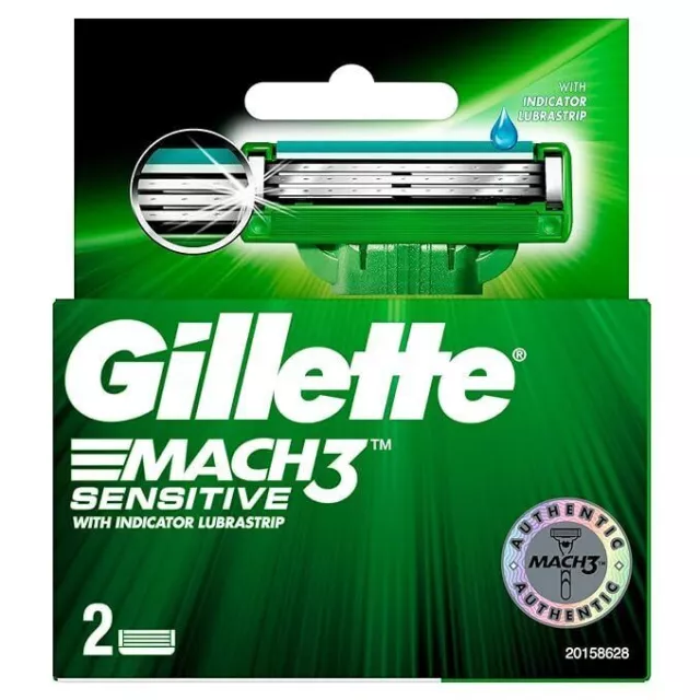 Cuchillas de afeitar Gillette Mach 3 Sensitive Manual - Paquete de 2 (cartucho)